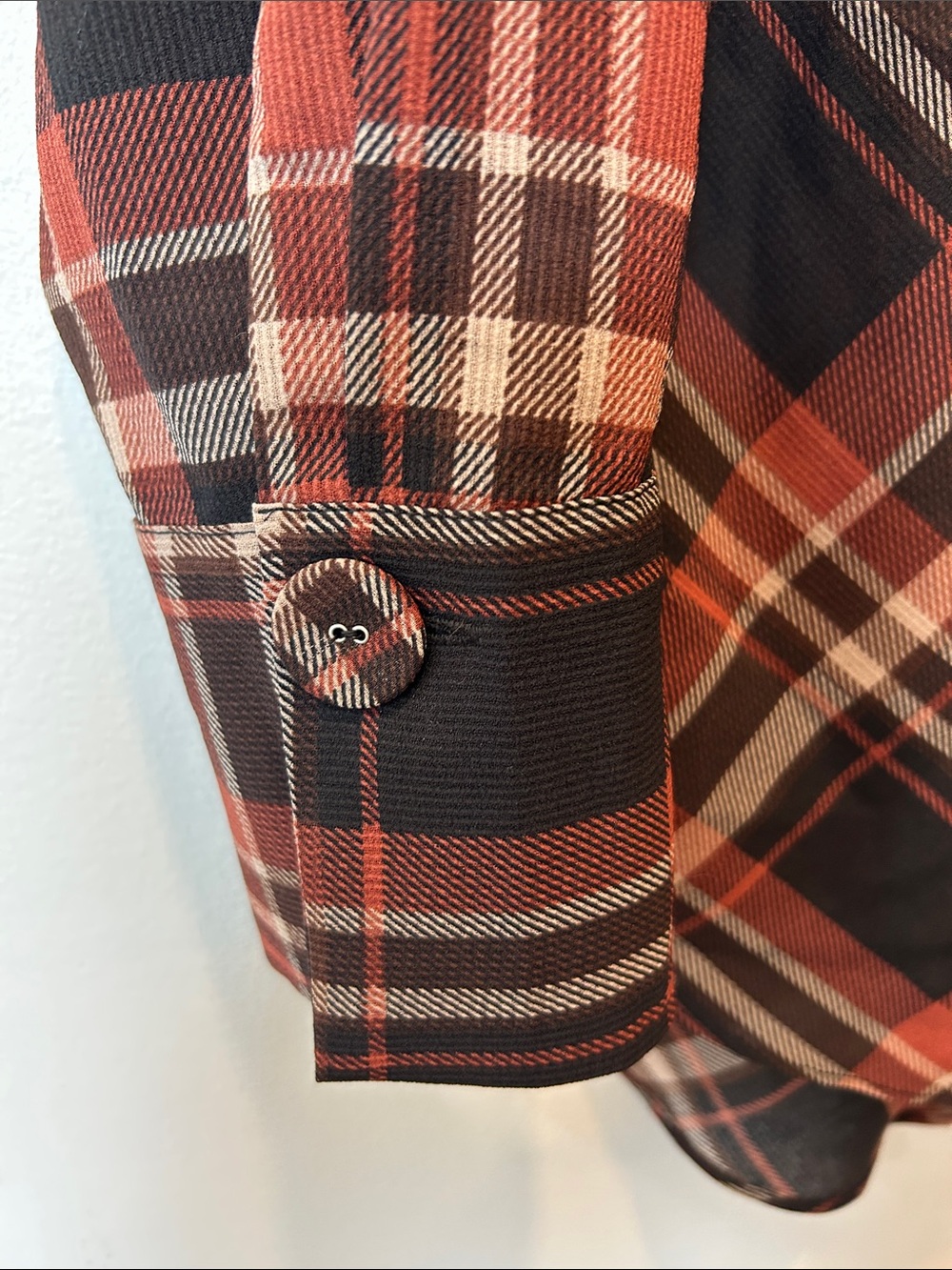 Laundry By Shelli Segal Rust, Black & Cream Plaid Button-Up Blouse - Picture 4 of 7